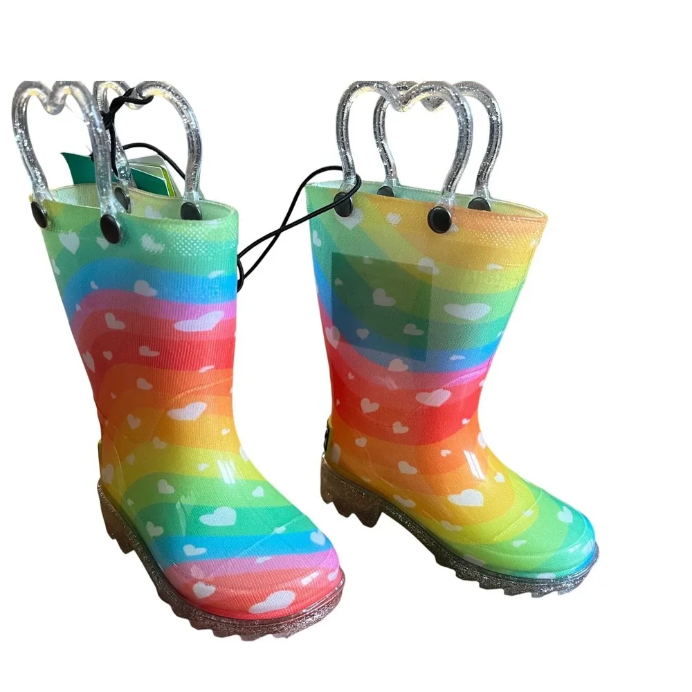 Western Chief Heart Waves Lighted Rainbow Rain Boots Size 5 Toddler NEW
